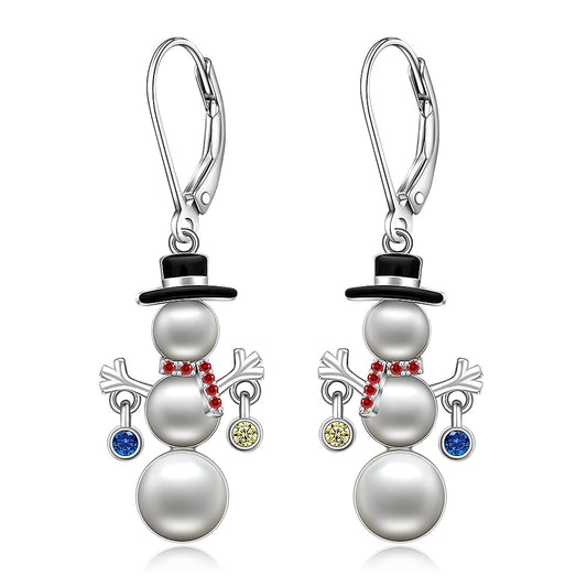 Christmas Snowman Earrings Pearl Earrings for Women Dangle Drop Snow Red Santa Leverback Holiday Christmas Xmas Gift