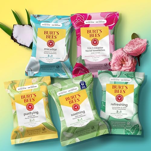 Burt's Bees Back To School Dorm Essentials, Aloe Vera Face Wipes, for Sensitive Skin, Soothing Makeup Remover & Facial Cleansing Towelettes, 30 Ct. (3-Pack)