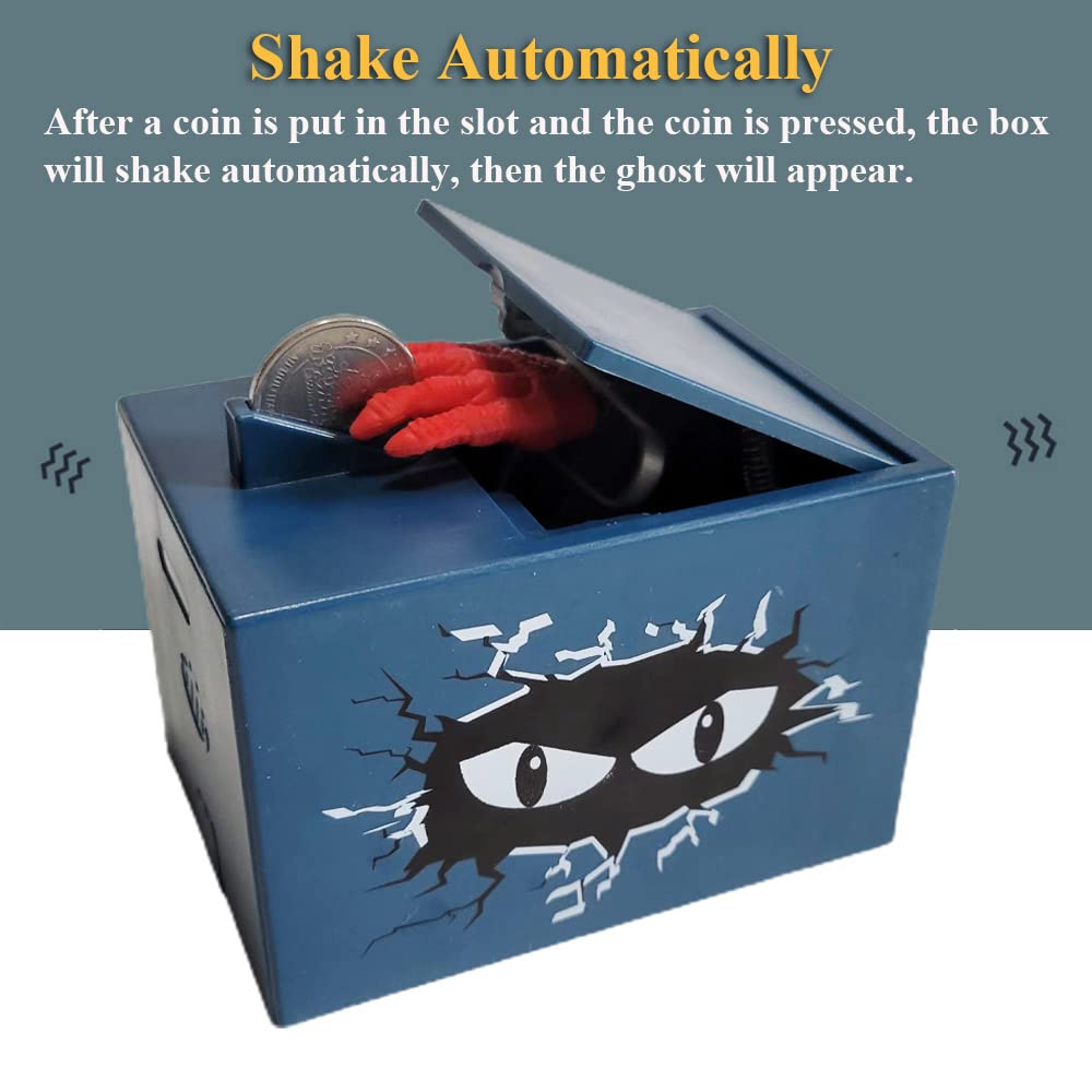 Ghost Hand Money Bank, Funny Terrible Stealing Coin Bank Prank Toy Money Saving Box Surprise Piggy Bank Toy (Blue)