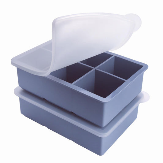 1/2 Cup Silicone Freezer Tray With Lid - Silicone Freezer Molds 2-Pack For meal prep & freezing of various sauces and other dishes, makes 12 perfect 1/2 cup portions cubes (Blue 2 Pack)