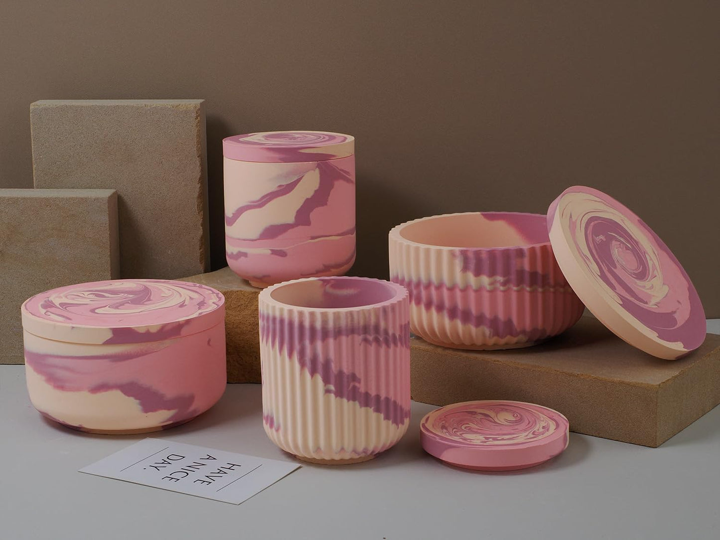 4pcs Cup Shape Candle Jar Silicone Mold with Lid, Handmade Storage Bowl Resin Mould, Flower Pot Vase Concrete, DIY Plaster Cast Cement Rings Jewelry Storage Box Mold