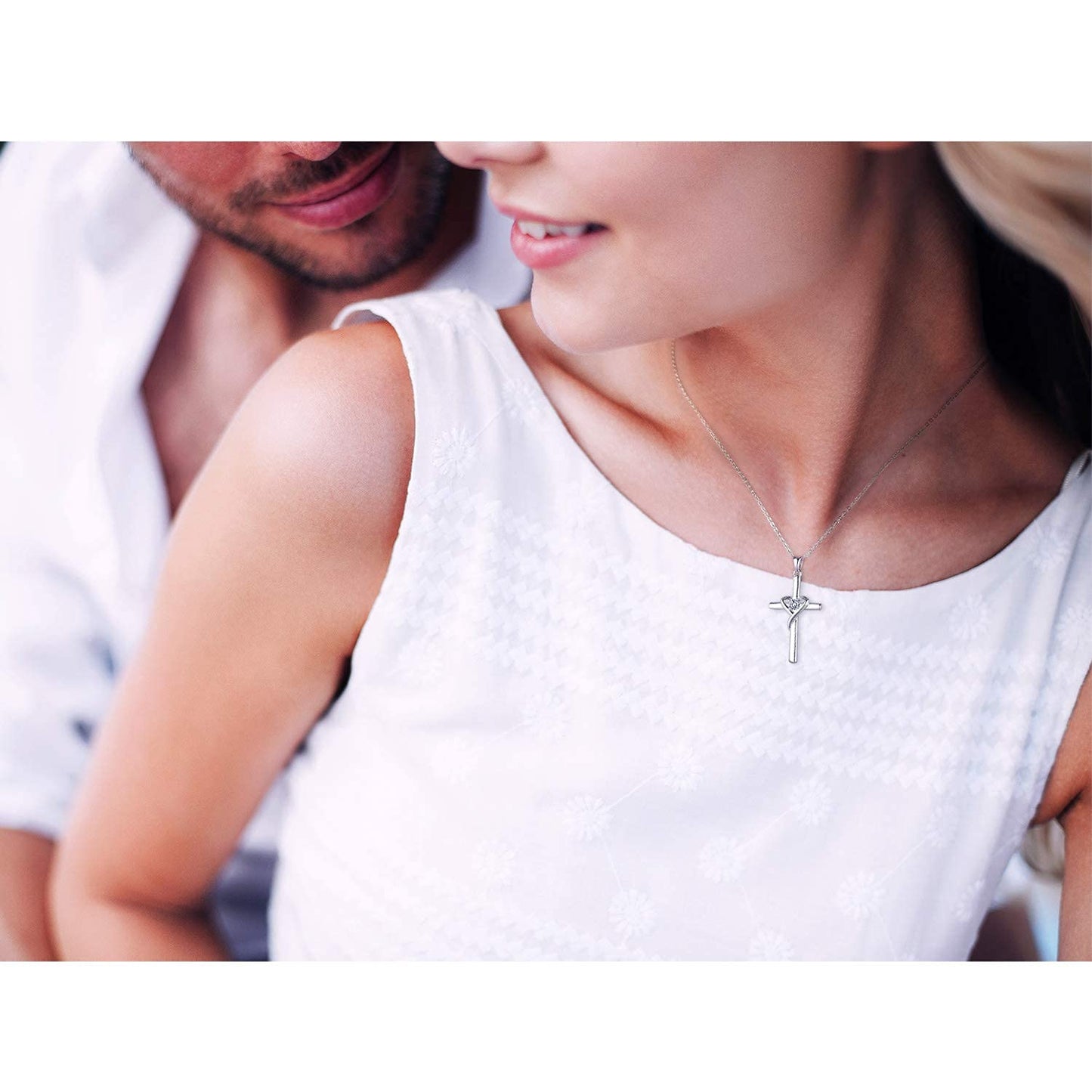 AmorAime 925 Sterling Silver Cross Necklace for Women Men 5A CZ Birthstone Necklaces for Festival, Vacation or Holiday