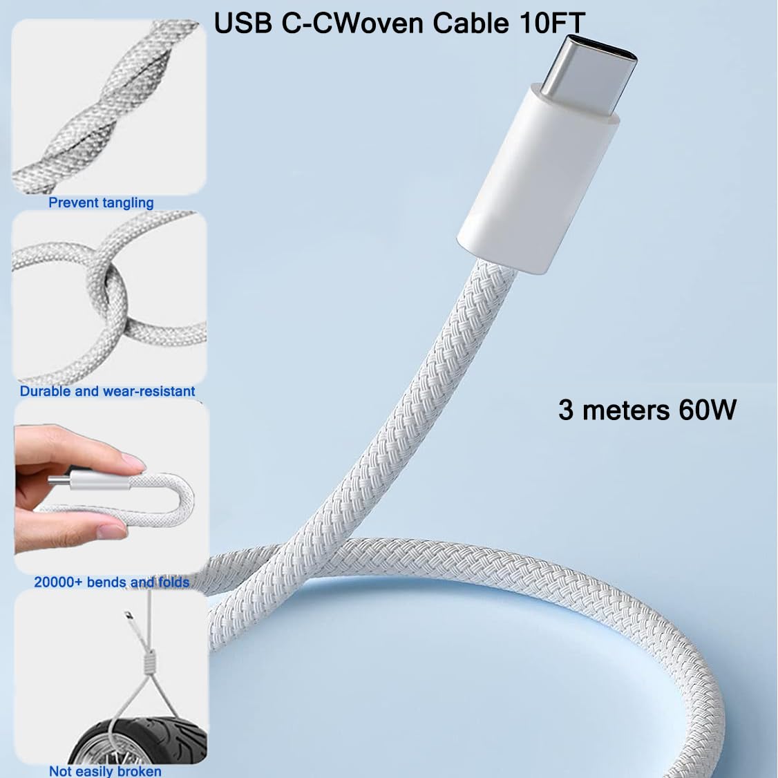 iPhone 16 15 Charger, 2Pack PD Dual USB C Charger Block Fast Charging Wall Charger Plug with 10FT Long USB C to C Charger Cord Woven Cable for Apple iPhone 16/16 Plus/16 Pro/16 ProMax/15/15ProMax/iPad