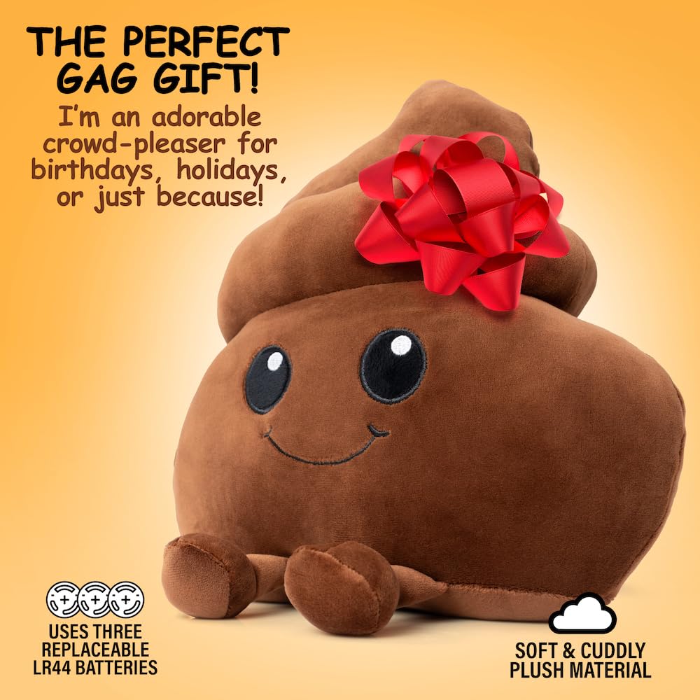 Twiddler Toys Poop Emoji Fart Noise Maker - Large 11” Plush Toy Makes 20 Hilarious Farting Sounds - Funny Gag Gift for Friends and Coworkers