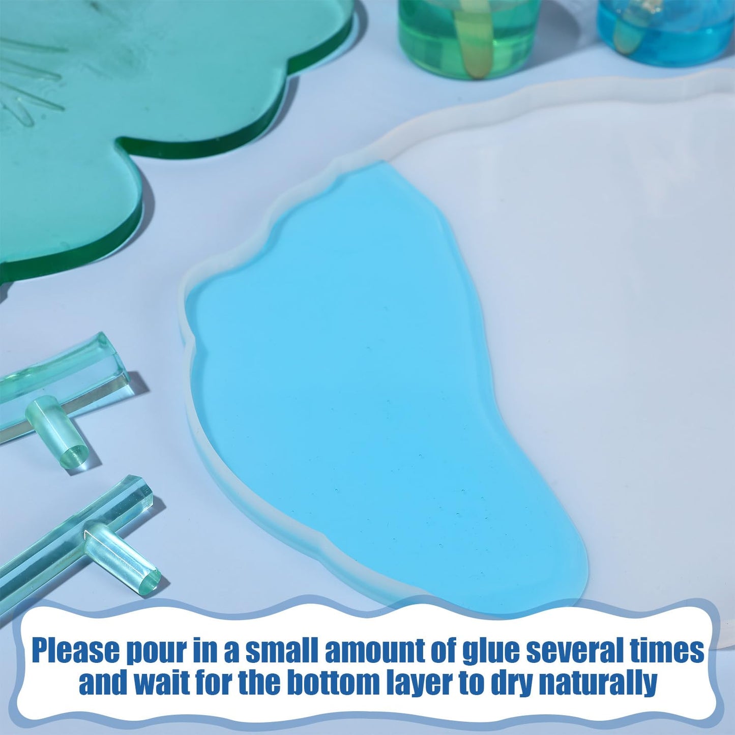 meekoo 2 Pcs Large Silicone Resin Tray Molds with 4 Pcs Handles Serving Tray Resin Mold for Making Jewelry Plates Tea Coasters Art Craft Casting Supplies(Flower, Oval)