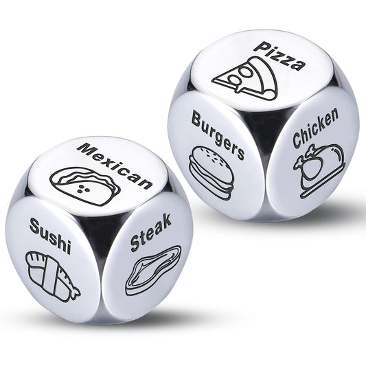 Stocking Stuffers for Men Women Adults for Him Her Couple Gifts for Boyfriend Girlfriend Wife Husband Anniversary 2PCS-Steel Food Decision Dice White Elephant Gifts
