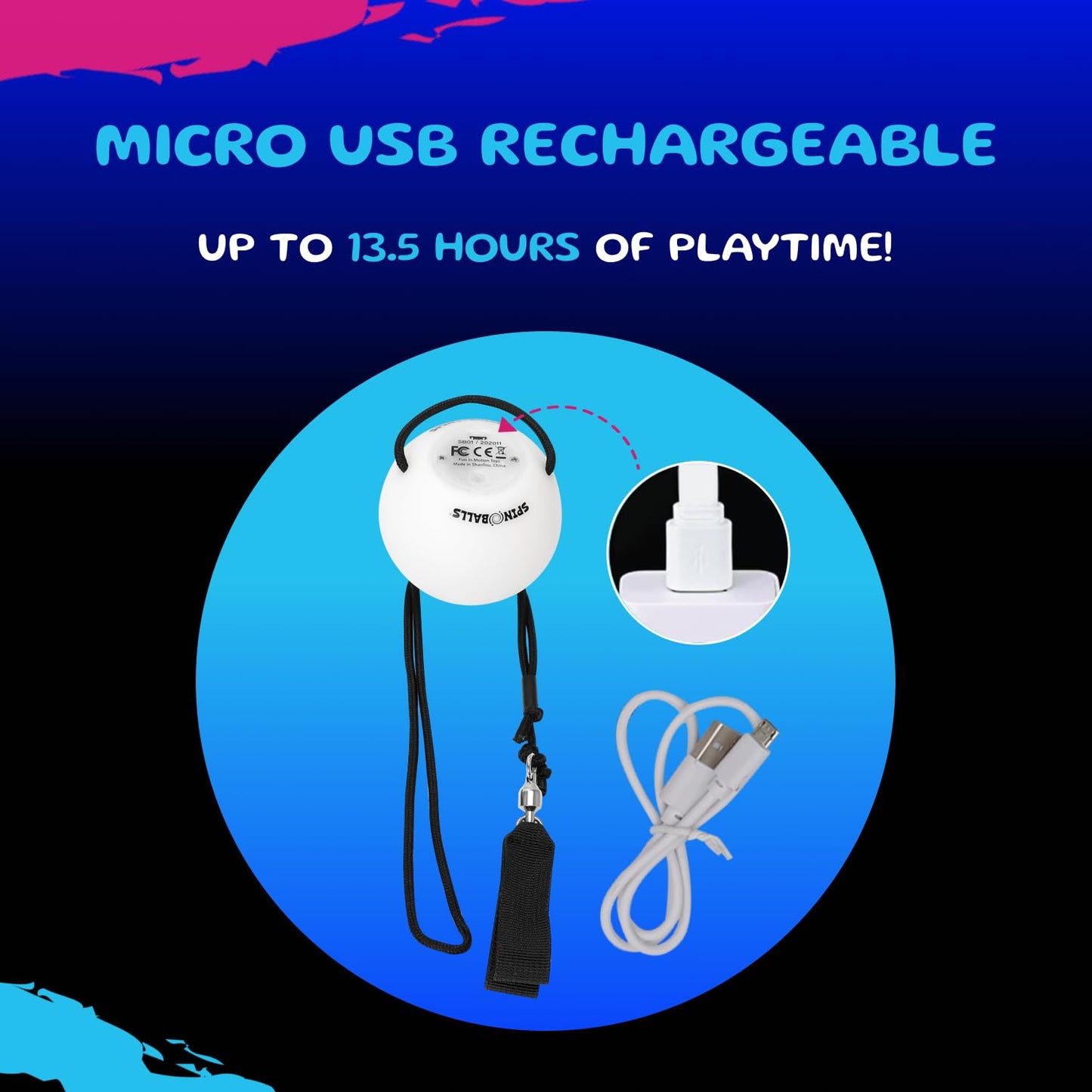 SPIN BALLS Glow.0 LED Poi – USB Rechargeable w/ 22 Vibrant Color Light Modes & Patterns – Durable, Soft-Core Spinning Balls w/Adjustable Leashes & Double-Loop Handles