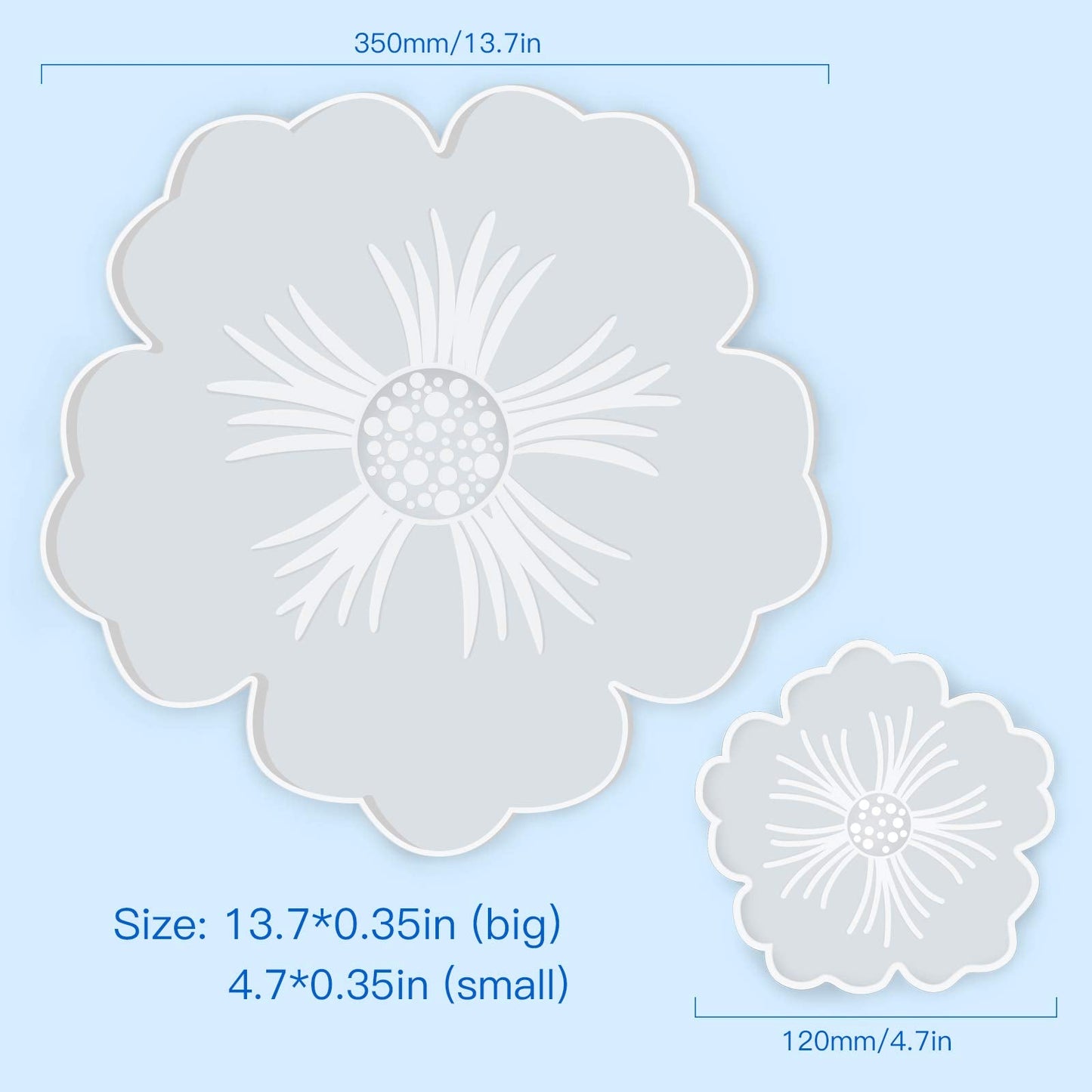 Panamalar Silicone Resin Molds, 1PCS Large Resin Tray Mold and 5PCS Coaster Molds for Resin Casting, Flower Shape Epoxy Resin Casting Molds for DIY, Home Decoration, Table Wine Tray-6 PCS