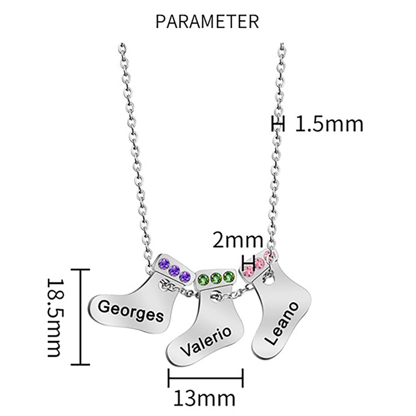 Aro Torliy Personalized Christmas Stocking Necklace with Customizable Birthstone (Silver)