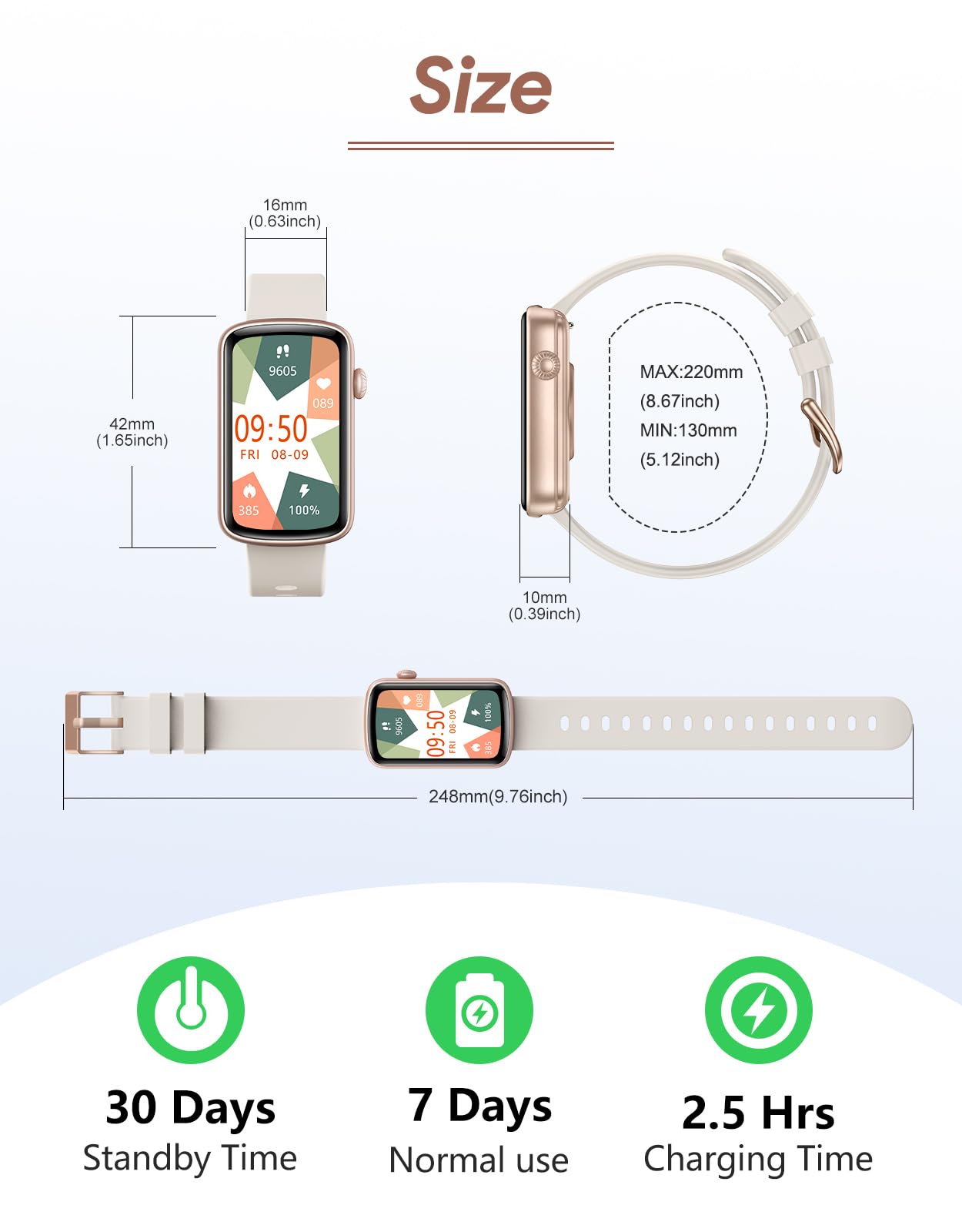 RUIMEN Fitness Tracker, Fitness Watches for Women Men with Heart Rate Monitor Blood Oxygen Sleep Tracker Pedometer, 1.47" Smart Watch Step Calorie Counter for Android iOS IP68 Waterproof (Starlight)