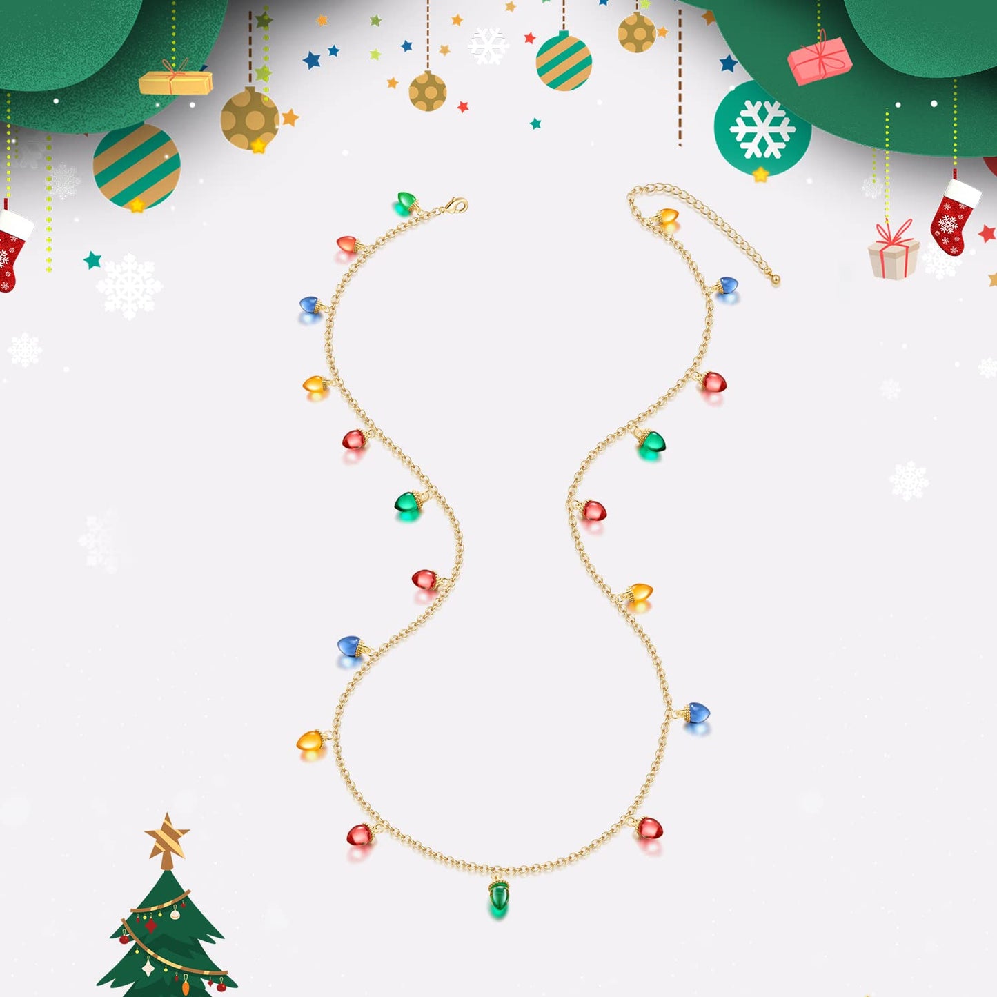 WOWORAMA Christmas Light Necklace for Women - Colorful Long Acrylic Holiday Necklace - Novelty Funny Jewelry Xmas Party Favors