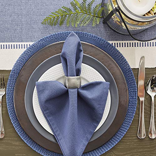 DII Dobby Stripe Woven Table Runner, 13x108 (13x113.5, Fringe Included) French Blue