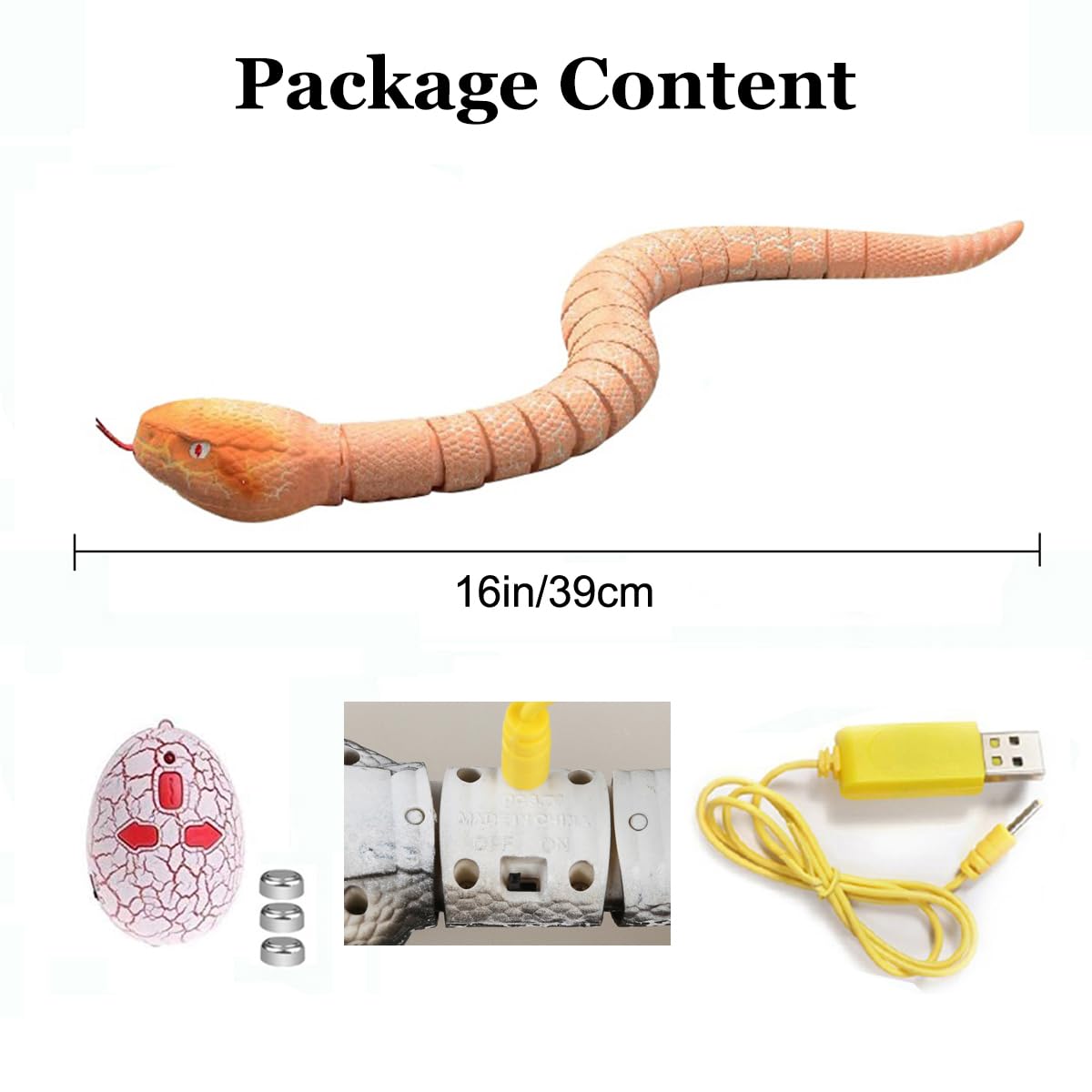 Vicketoy Remote Control Snake Toy, Realistic RC Snake Toy USB Rechargeable Robot Rattlesnake Model 16" Long Animal Prank Toy for Kids and Adults Christmas Halloween Birthday Gifts (Orange)