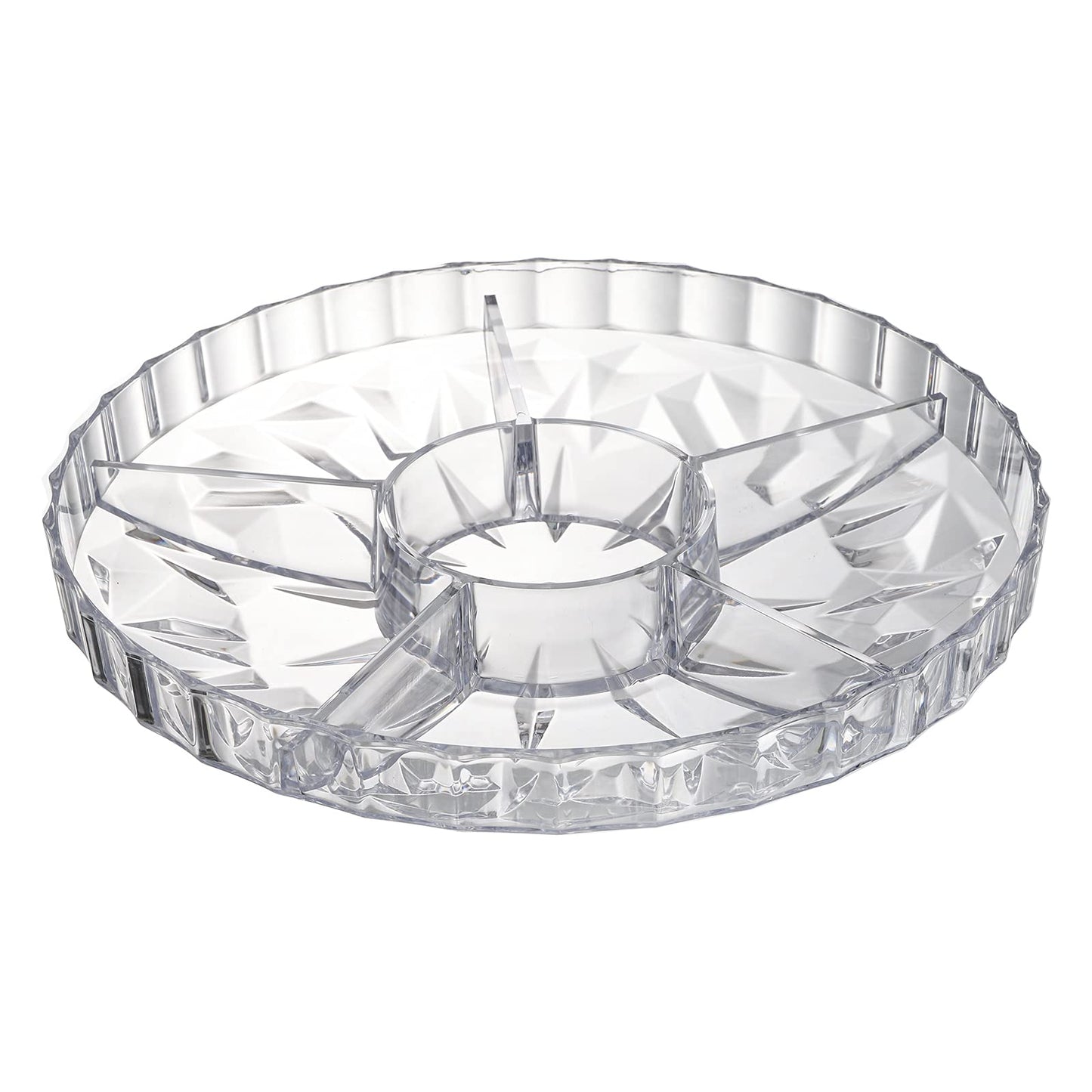 ZOOFOX Snack Serving Tray, 12" Appetizer Tray with Lid, 6 Compartments Round Plastic Food Storage Organizer for Dried Fruits, Nuts, Candies, Sweet Cookies and Fruits (Clear)