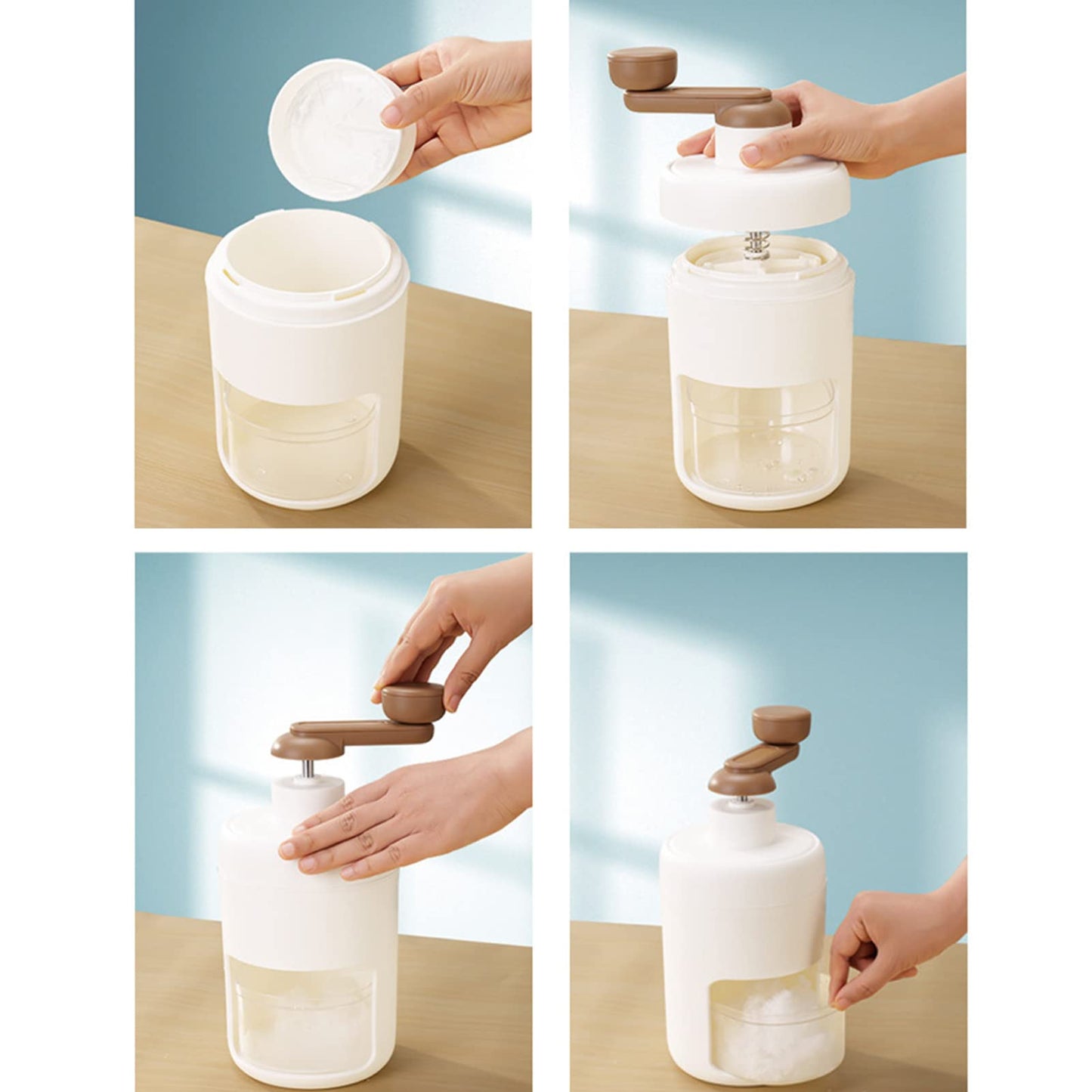 Hand Crank Ice Crusher Food Grade Mini Snow Cone Machine Home Use White (White)