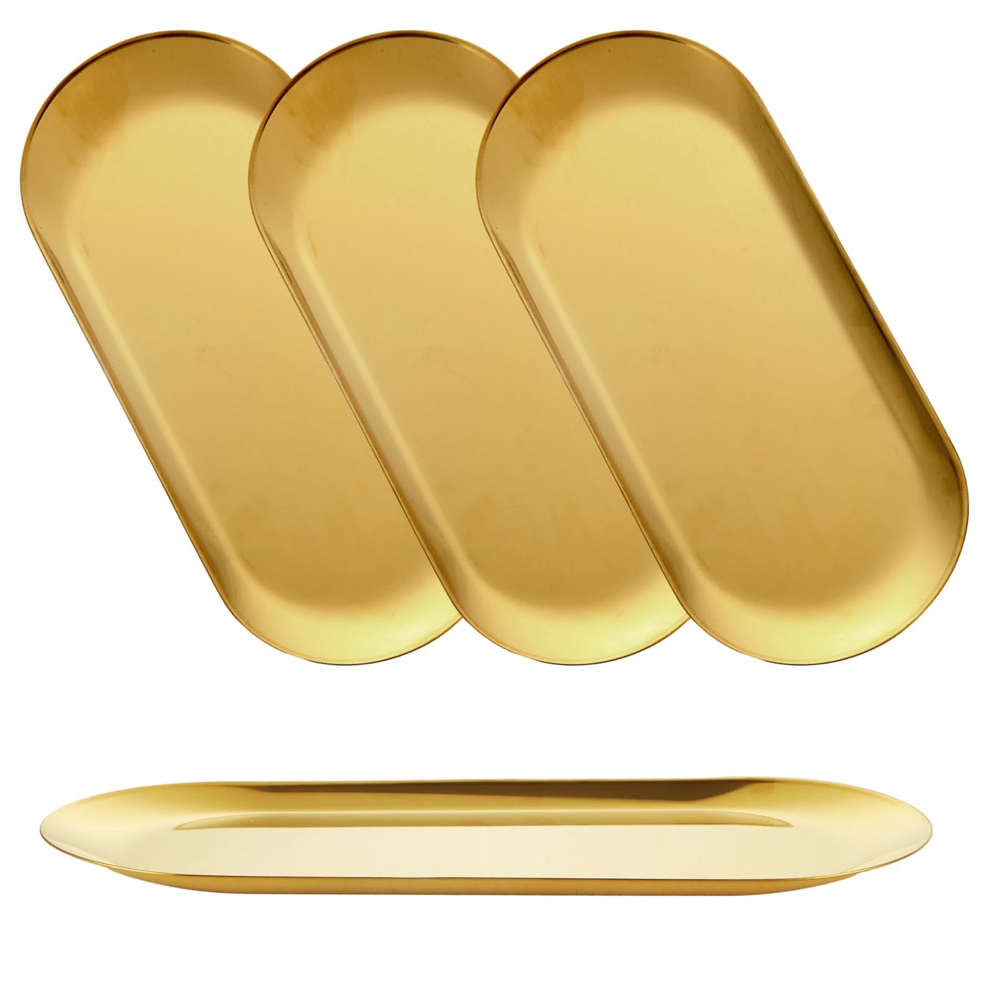 AKOLAFE 4PCS Stainless Steel Serving Tray Set Gold Platters for Serving Food Party Large Metal Trays Decorative 12" Long Plate Oval Storage Trays Thickened Serving Dishes for Entertaining Sushi Snack