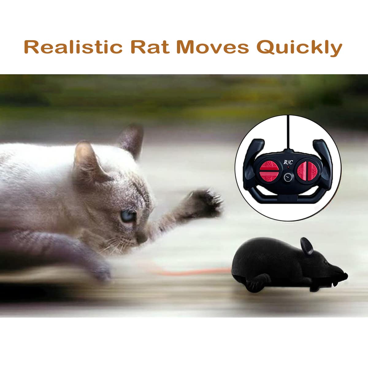 Giveme5 Remote Control Fake Rat Realistic Mouse Cat Toy Mice RC Toy Cat Mice Animal Interactive Toy Figures Cat Running Wheel Wireless Chasing Prank Joke Scary Trick Rats for Cat Funny Toy (Black)