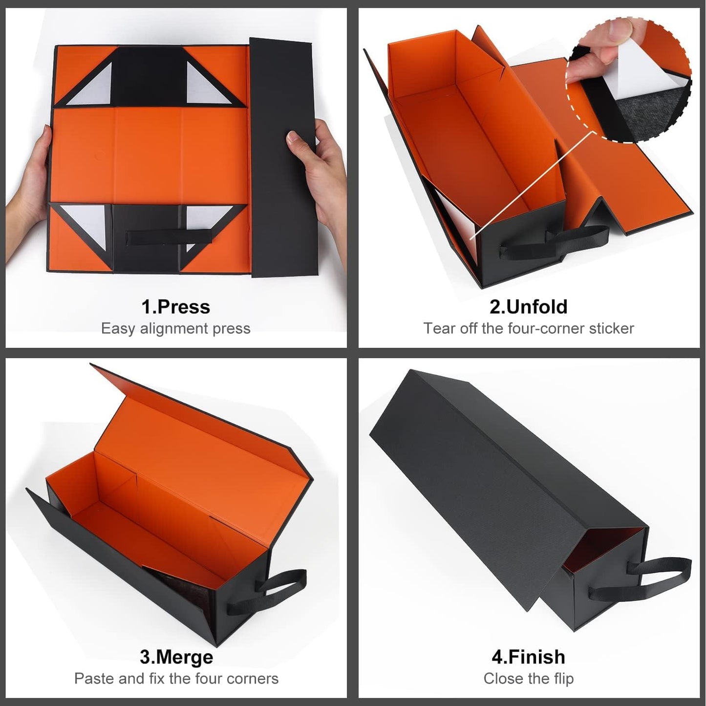 PLAEVIAE Wine Gift Box 12.8 x 3.8 x 3.8in, Magnetic Collapsible Luxury Gift Bottle Packaging for Wine & Champagne, Gold, Ideal for Christmas(5PCS)