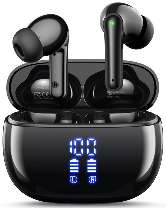 HUIFU Wireless Earbuds, Bluetooth Ear Buds Headphones, 40H Long Playtime, Stereo Deep Bass, LED Power Display, IPX7, Lightweight in Ear Earphone with Mic for iPhone Android Phone
