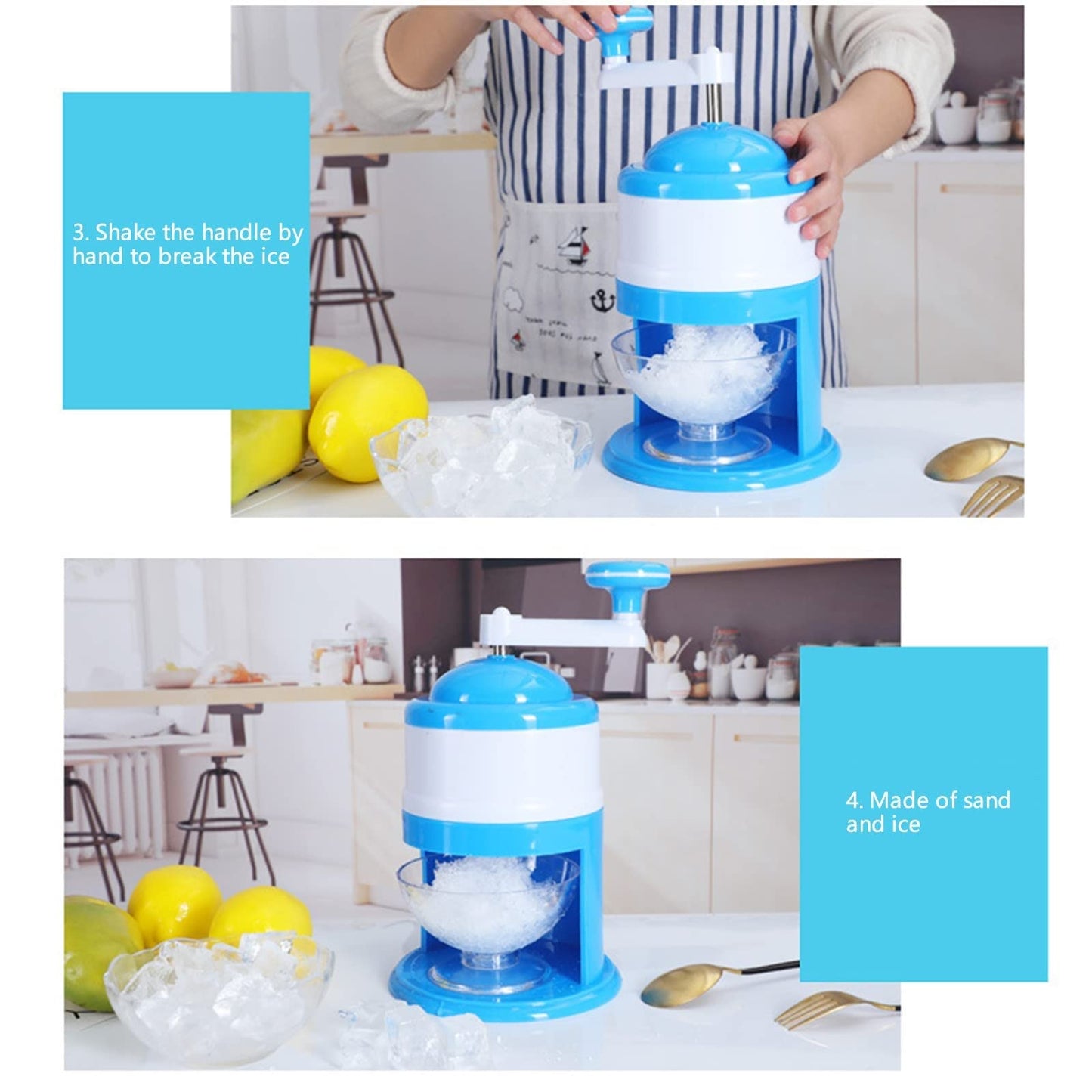 wOUSUNLy Hand Crank Ice Crusher, Shaver & Snow Cone Maker, Mini Home Ice Crusher Small Sludge Maker, Portable Home Smoothie Maker for Home, Party, Bar, Restaurant