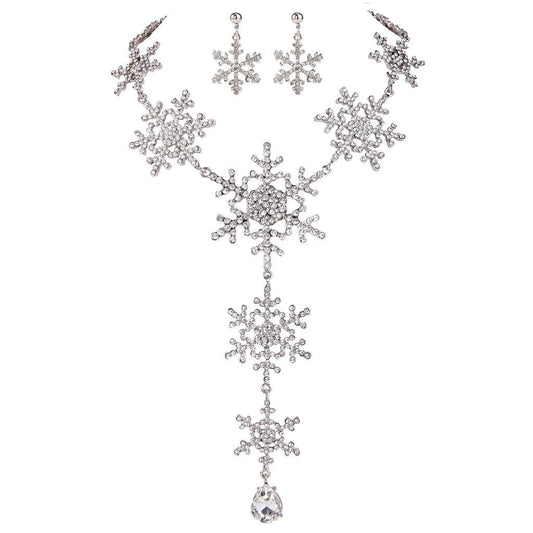 EVER FAITH Austrian Crystal Tear Drop Snowflake Necklace Earrings Set Clear Silver-Tone