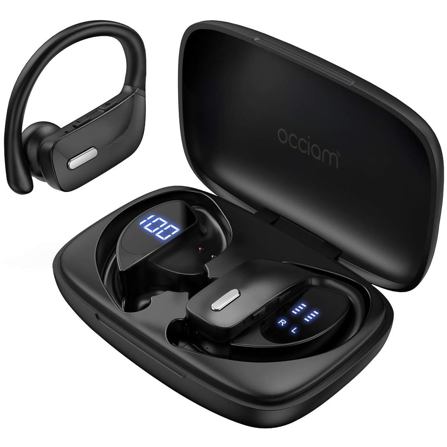 occiam Wireless Earbuds Bluetooth Headphones 48H Play Back Earphones in Ear Waterproof with Microphone LED Display for Sports Running Workout Black