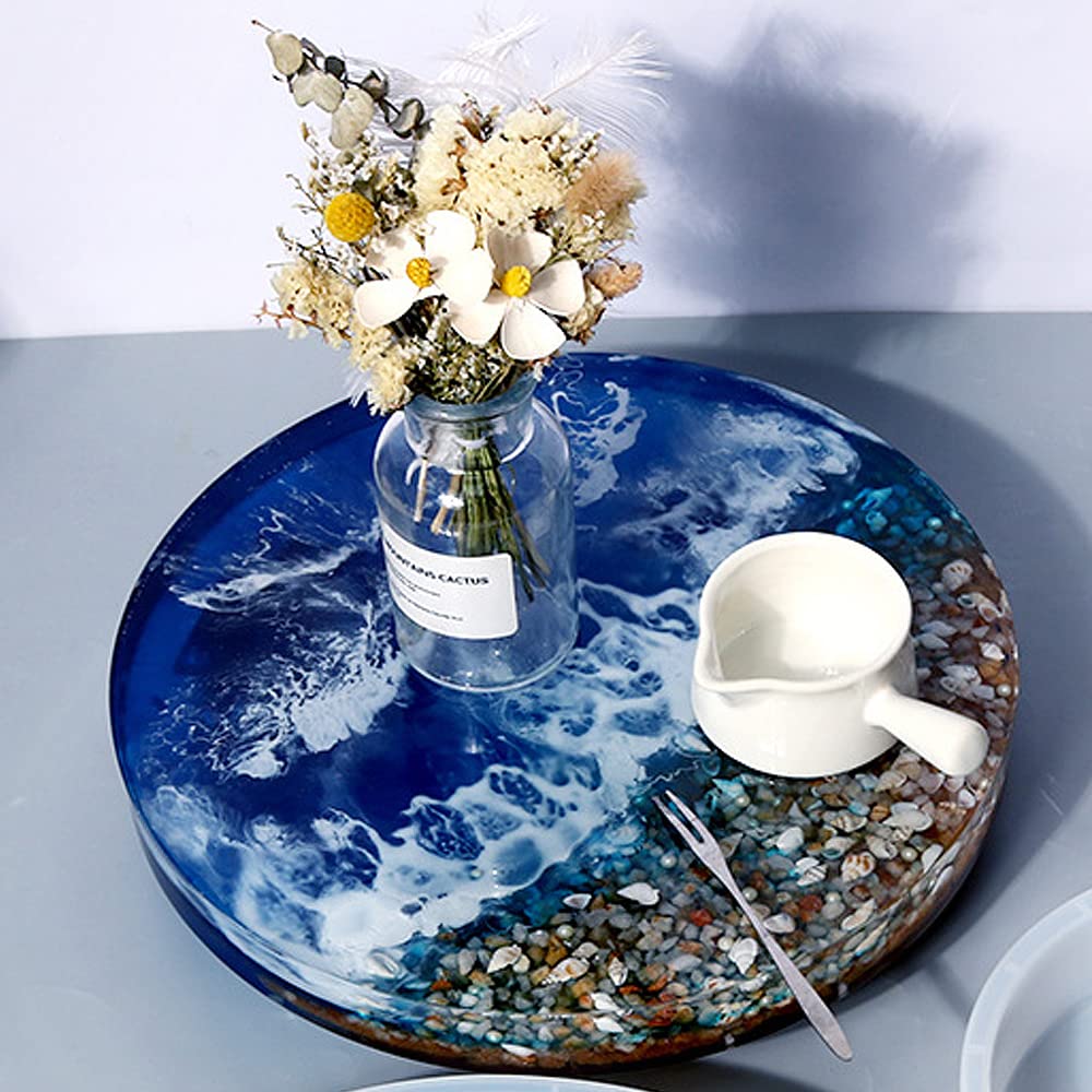 RESINWORLD 12" Round x 2" Deep Large Tray Mold, Shiny Silicone Tray Board Table Clock Mold for Epoxy Resin Casting, Floral Preservation Bouquet Resin Mold