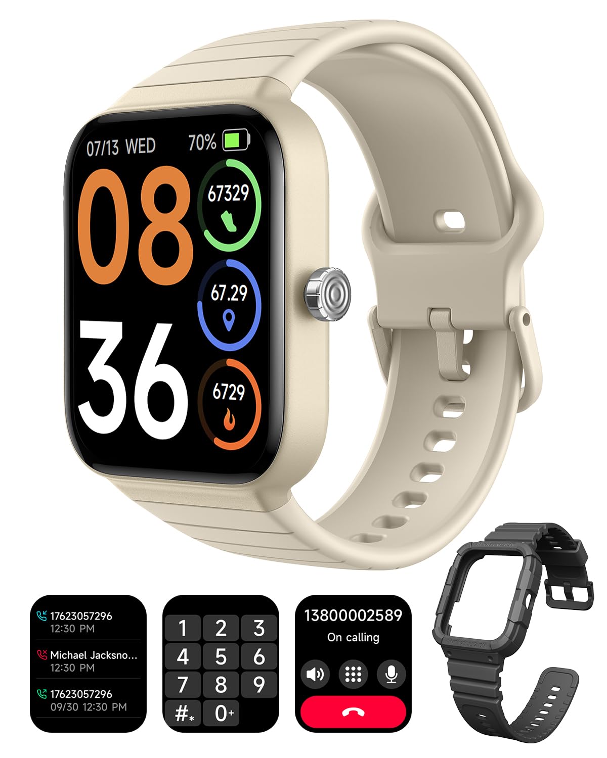 Smart Watch for Women Men with 2 Bands, Alexa Built-in 1.8" Smartwatch (Answer/Make Call) 100+ Sports Fitness Watch with Heart Rate SpO2 Monitor IP68 Waterproof iOS Android Compatible