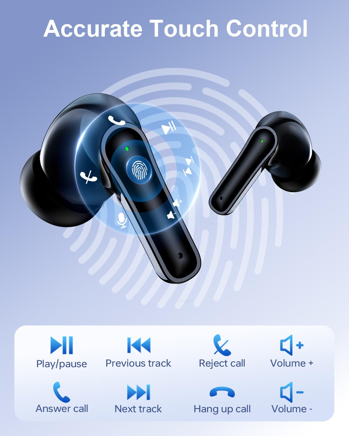 HUIFU Wireless Earbuds, Bluetooth Ear Buds Headphones, 40H Long Playtime, Stereo Deep Bass, LED Power Display, IPX7, Lightweight in Ear Earphone with Mic for iPhone Android Phone