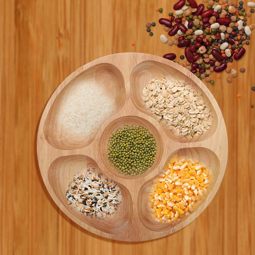 Round Wood Tray, Wooden Round Tray Divided Serving Tray Coffee Snack Trays Vegan Friendly Coasters Decorative Platter Cheese Board for Kitchen Table Parties Holidays Family Breakfast Dinners Tea