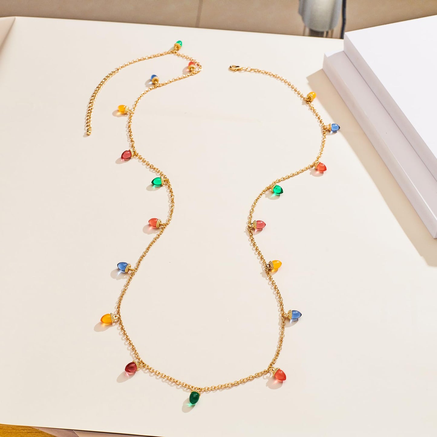 ENSKEFEN Christmas Light Necklaces for Women Colorful Long Christmas Light Bulbs Necklace Acrylic Xmas Necklace Holiday Jewelry