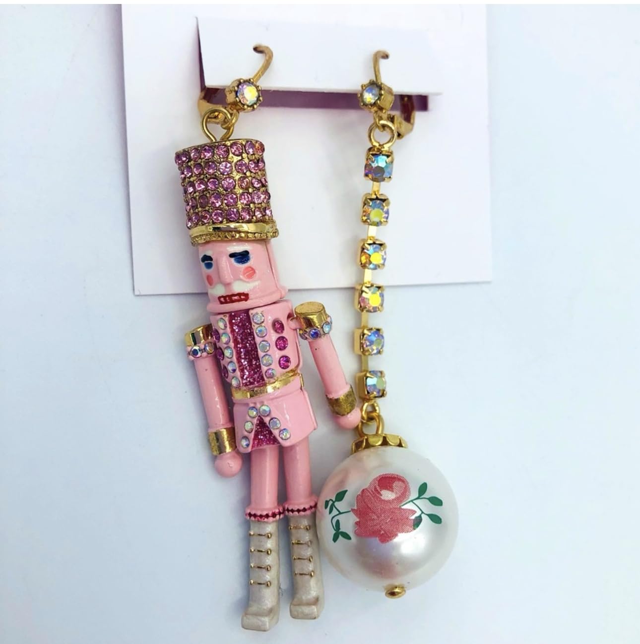 Betsey Johnson Nutcracker Linear Ball Mismatch Pink Earrings Christmas