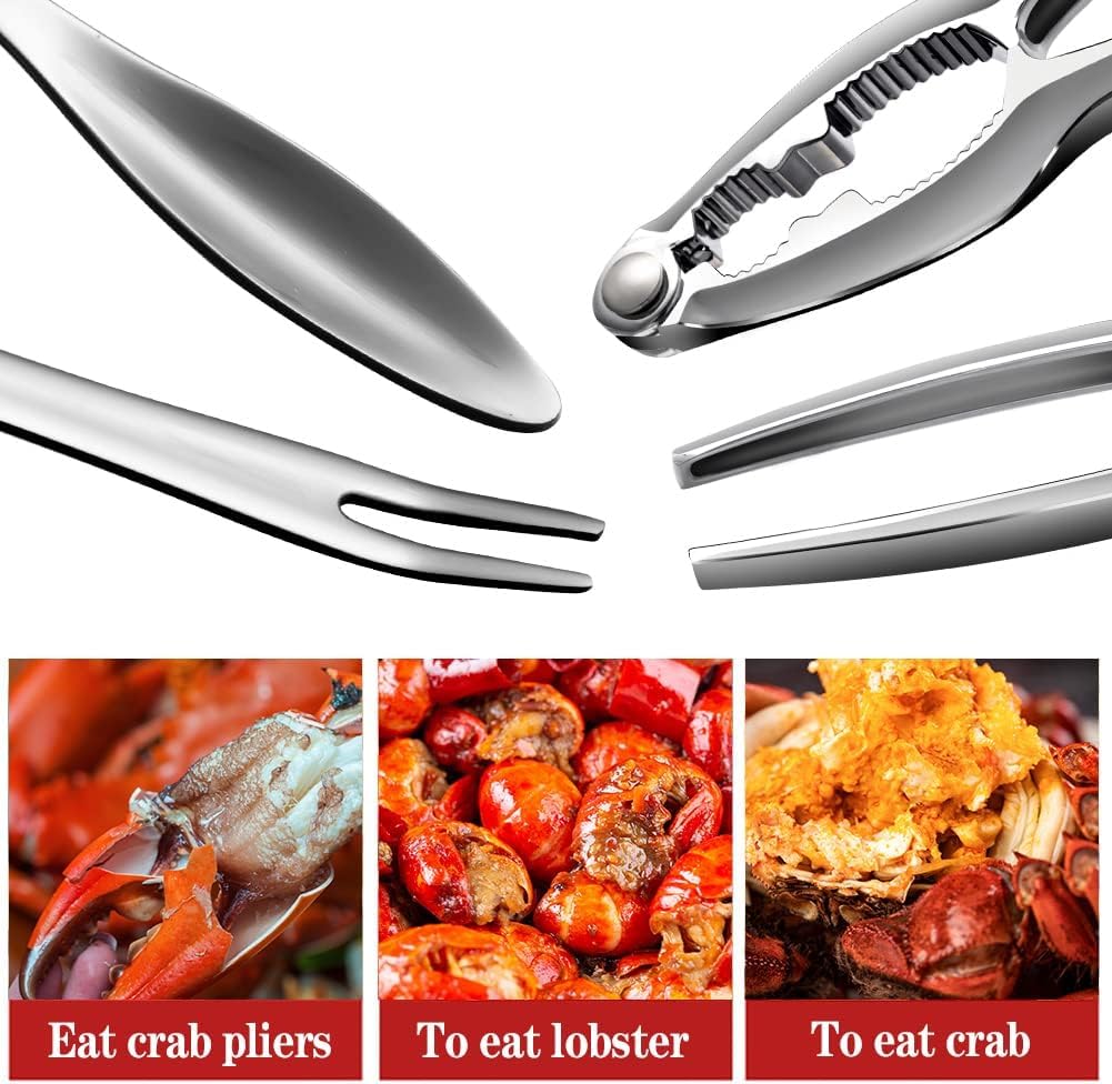 24 Pcs Crab Leg Crackers Set, 12 Nut Crackers, 12 Stainless Steel Forks, Shellfish Crackers and Tools for Seafood Boil Party Supplies, Dishwasher Safe