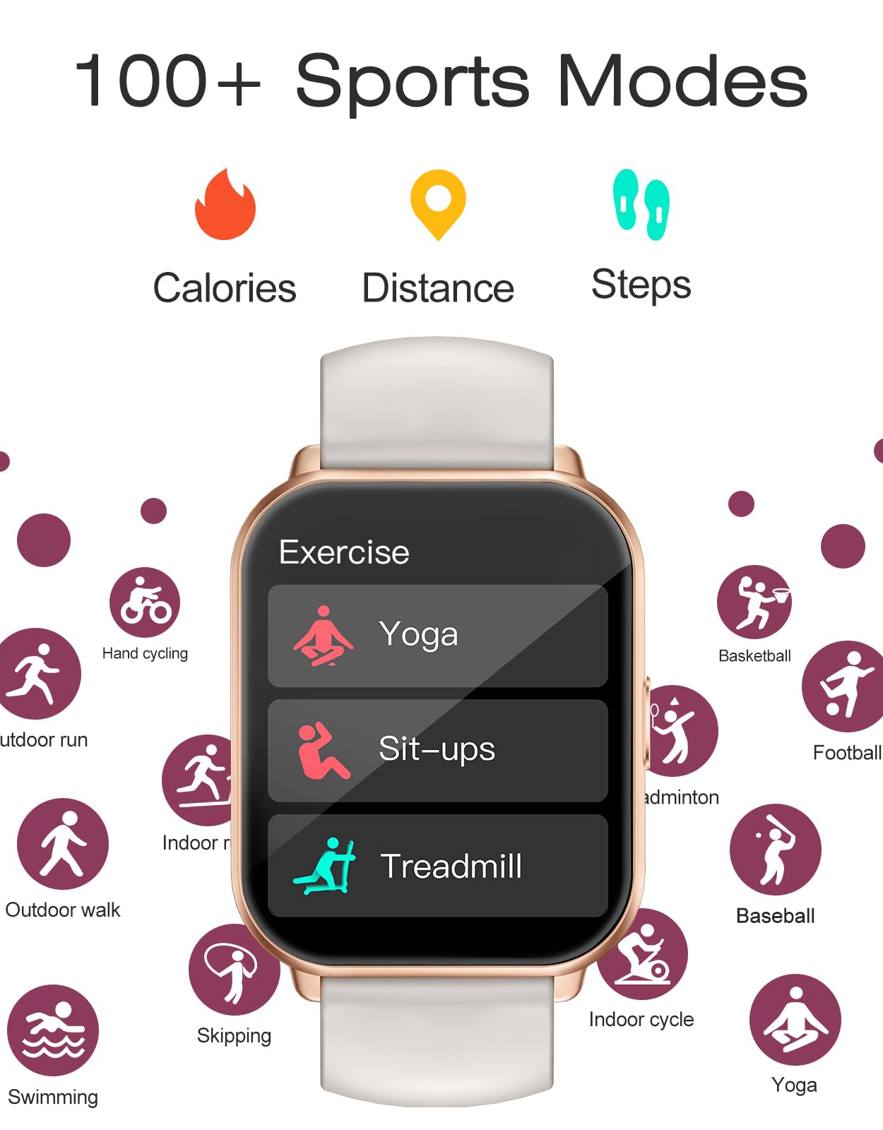 Smart Watches for Women Men (Answer/Make Calls, 3 Bands), 1.85" Fitness Tracker Watch for iPhone/Android Phones with Heart Rate Monitor Sleep/Steps Tracker 100+ Sports Pedometer Waterproof Gold