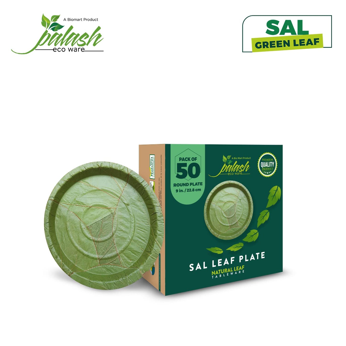 Palash-Sal leaf Single use Plate | Natural, biodegradable, backyard compostable, USDA Certified | Parties, Festival, wedding, BBQ Disposable supply | 9" Round Plate | Pack of 50