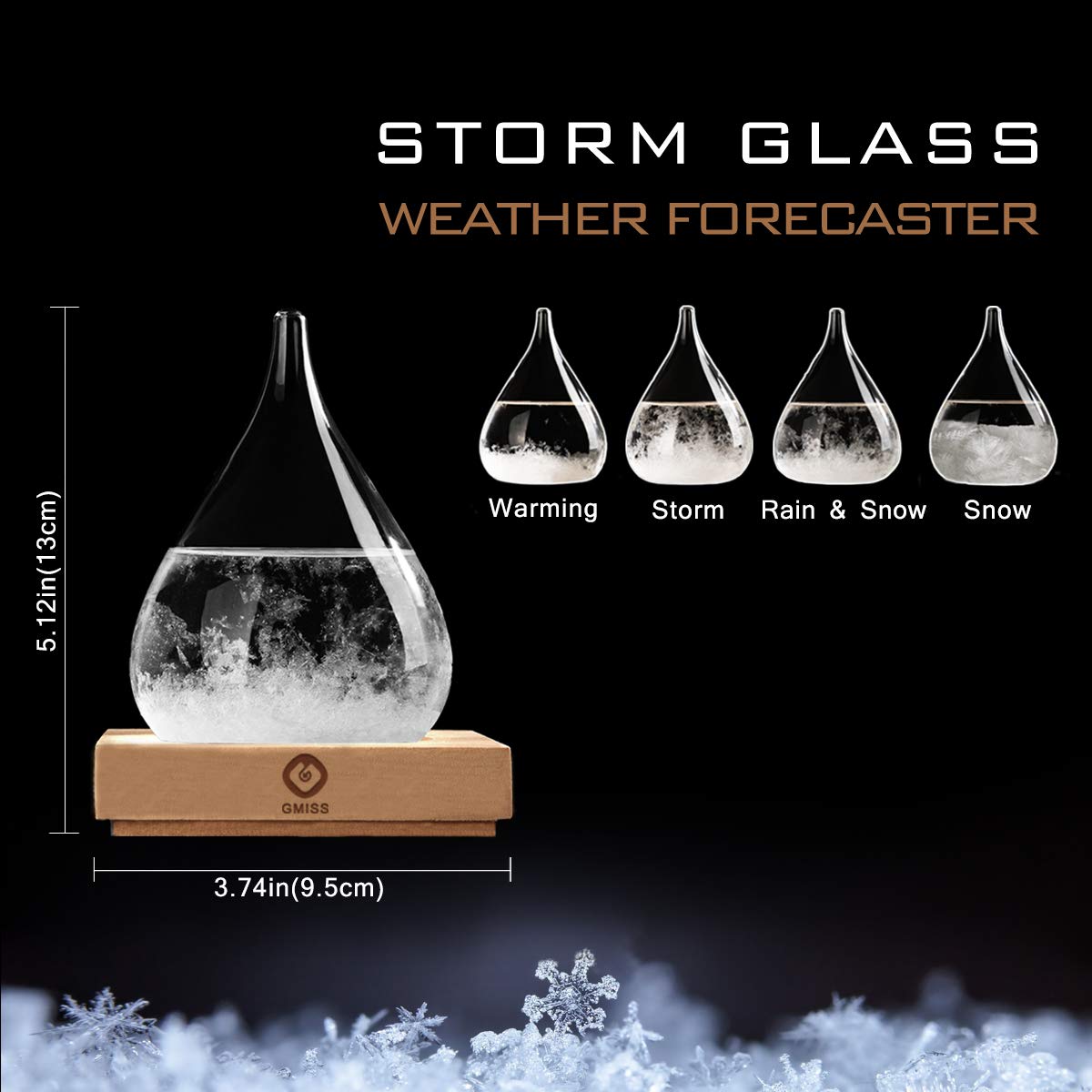 Storm Glass Weather Forecast Bottle,Snow Globe Barometer Bottle, Water Drop Weather Forecast Bottle, Home and Office Decorative Glass Bottles, Unique Gifts for Her (M)