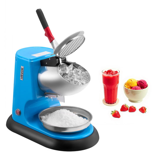 VEVOR Ice Crusher Machine, 220lbs Per Hour Electric 4 Blades Snow Cone Maker, Stainless Steel Shaved Ice Machine with Bowl and Cover, 300W 1400RPM Ice-Shaver for Home and Commercial Use, Blue