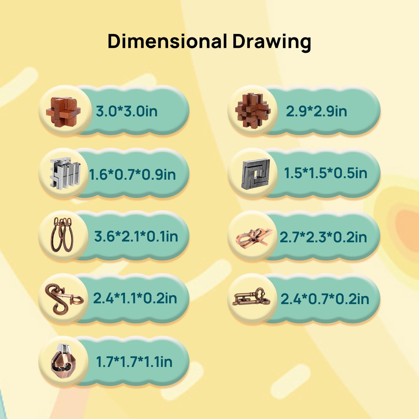 ActPo 9pcs Puzzles Bulk Gift for Kids, Teens, and Adults Retro Wooden and Metal Unlock Interlock Brain Teaser Toys.