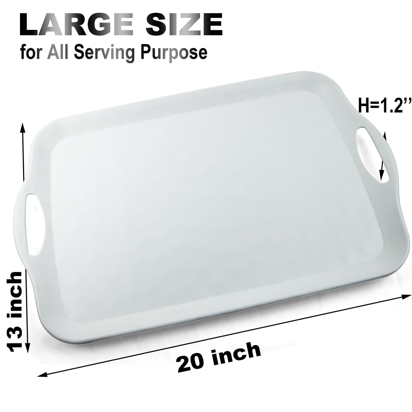 ECOIOU Extra Large Serving Tray with Handles, 20x13 inch, Set of 2 Melamine Platters for Serving Food, Turkey, Cookie, Rectangular Trays for Eating, Raised Dots Matt Finished, Dishwasher Safe, White