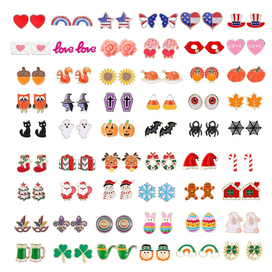 Yoshow 54 Pairs Hypoallergenic Holiday Earrings Variety Pack Cute Halloween Stud Earrings Bulk for Women Teens Fun Thanksgiving Christmas Earrings Set Fall Earrings Jewelry