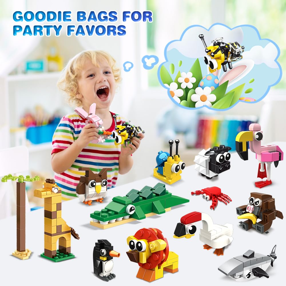 HOGOKIDS Party Favors for Kids - 20 Pack Animals Building Blocks Toy for Easter Gifts Goodie Bags Stocking Stuffer Classroom Prizes Building Set, Valentines Day Birthday Gift for Boys Girls Ages 6-12