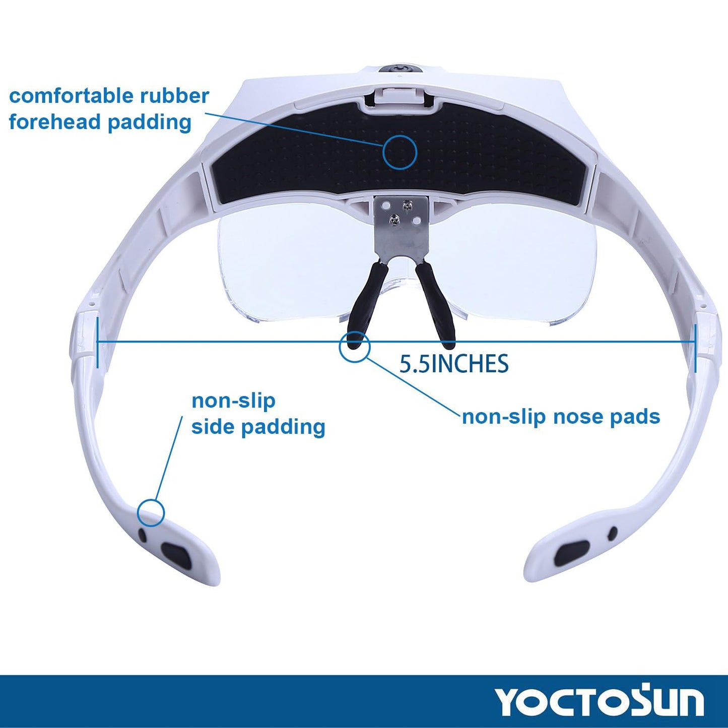 YOCTOSUN LED Head Magnifier, Rechargeable Hands Free Headband Magnifying Glasses with 2 Led, Professional Jeweler's Loupe Light Bracket and Headband are Interchangeable