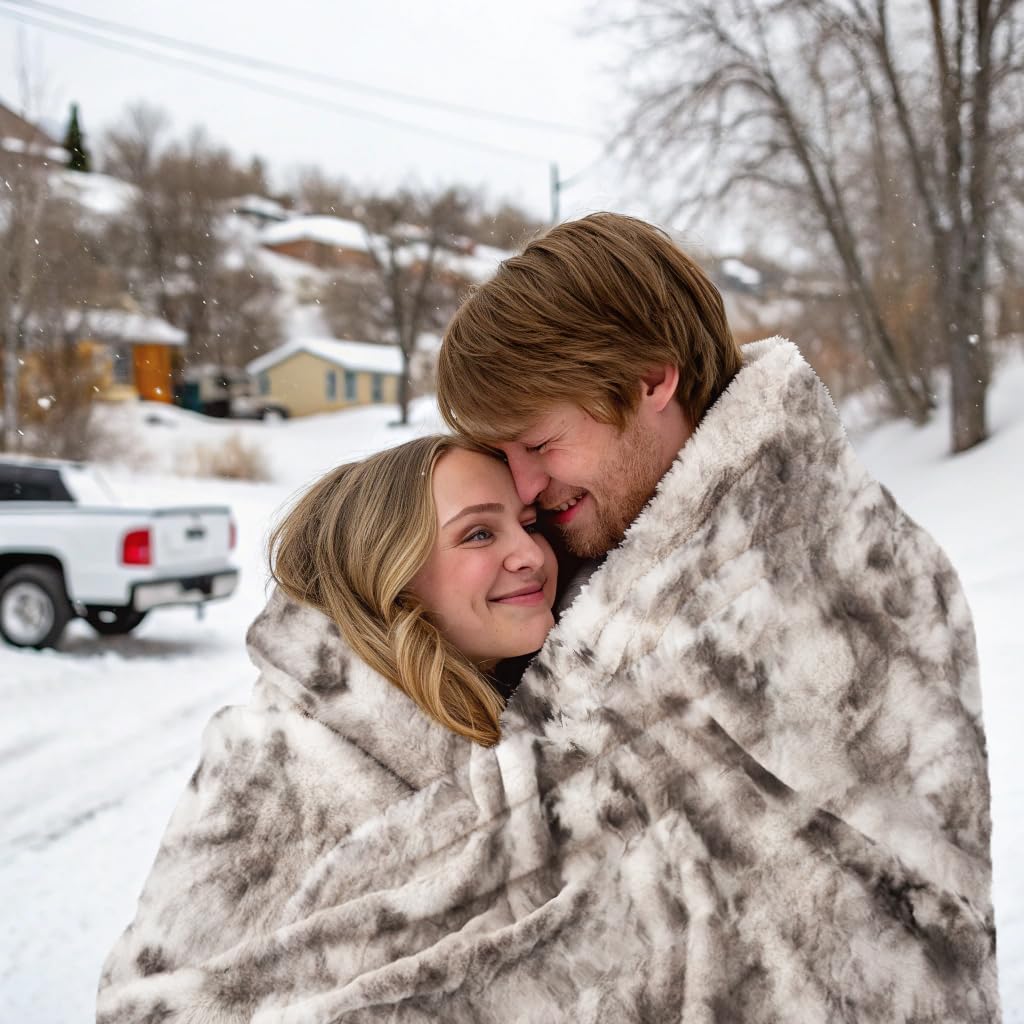 Krifey Oversized Faux Fur Blanket, Super Soft Cozy Blanket, Luxury Fluffy Throw Blanket Fuzzy Bed Throw, Plush Christmas Birthday Gifts for Women, Room Home Dorm Decor, Marbled Gray 60" x 80"