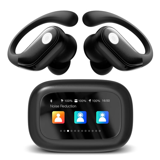 jaddsa Wireless Earbuds, ANC Noise Cancelling Sport Ear Buds with Multifunctional Touch Screen, Bluetooth 5.4 Headphones, Bass Stereo Sound, 5 EQ Over The Ear Earbuds for Sports/Workout/Gym-Black