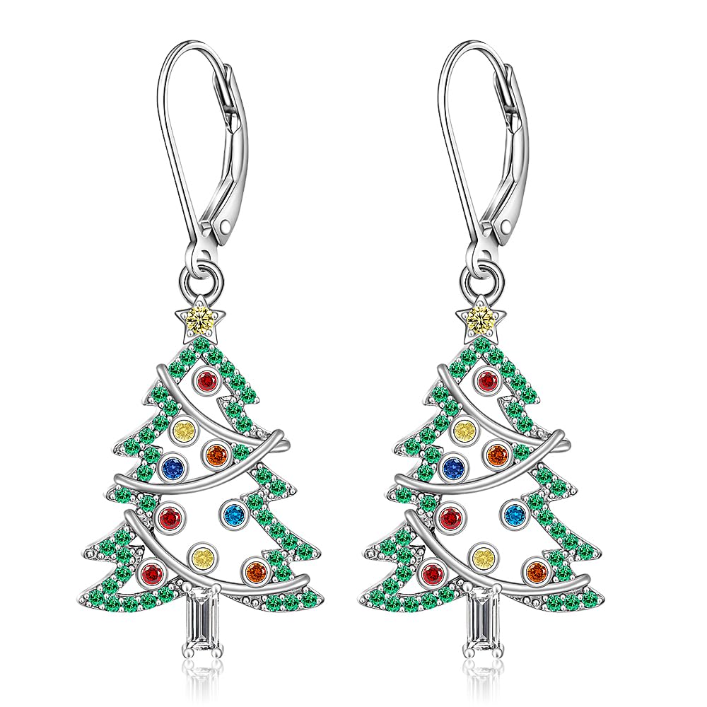 Christmas Tree Earrings Christmas Earrings for Women Sterling Silver Green Xmas Tree Winter Dangle Colorful Jewelry Charms Holiday Birthday Gift