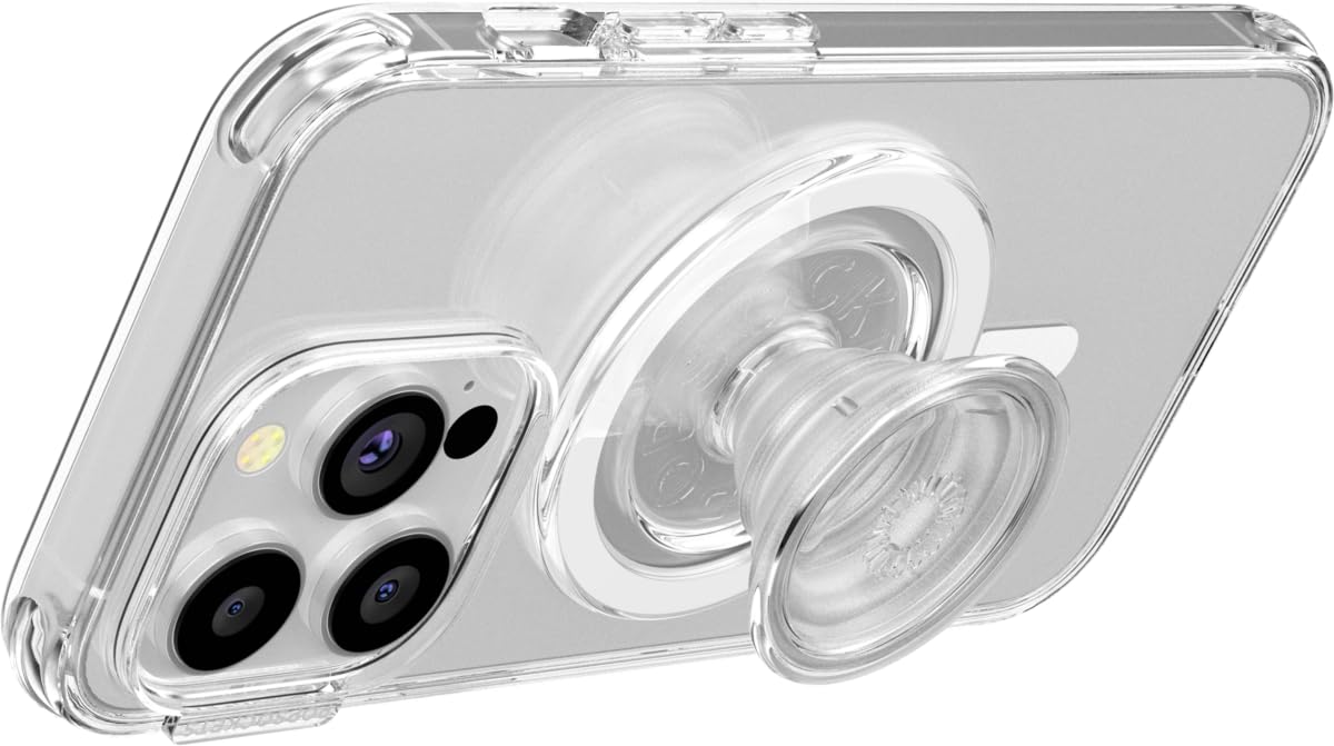 PopSockets Phone Grip for MagSafe with Kickstand, Magnetic Stand, Swappable Top, Secure Hold for iPhone MagSafe Cases, Phone & Tablet Grip - Clear