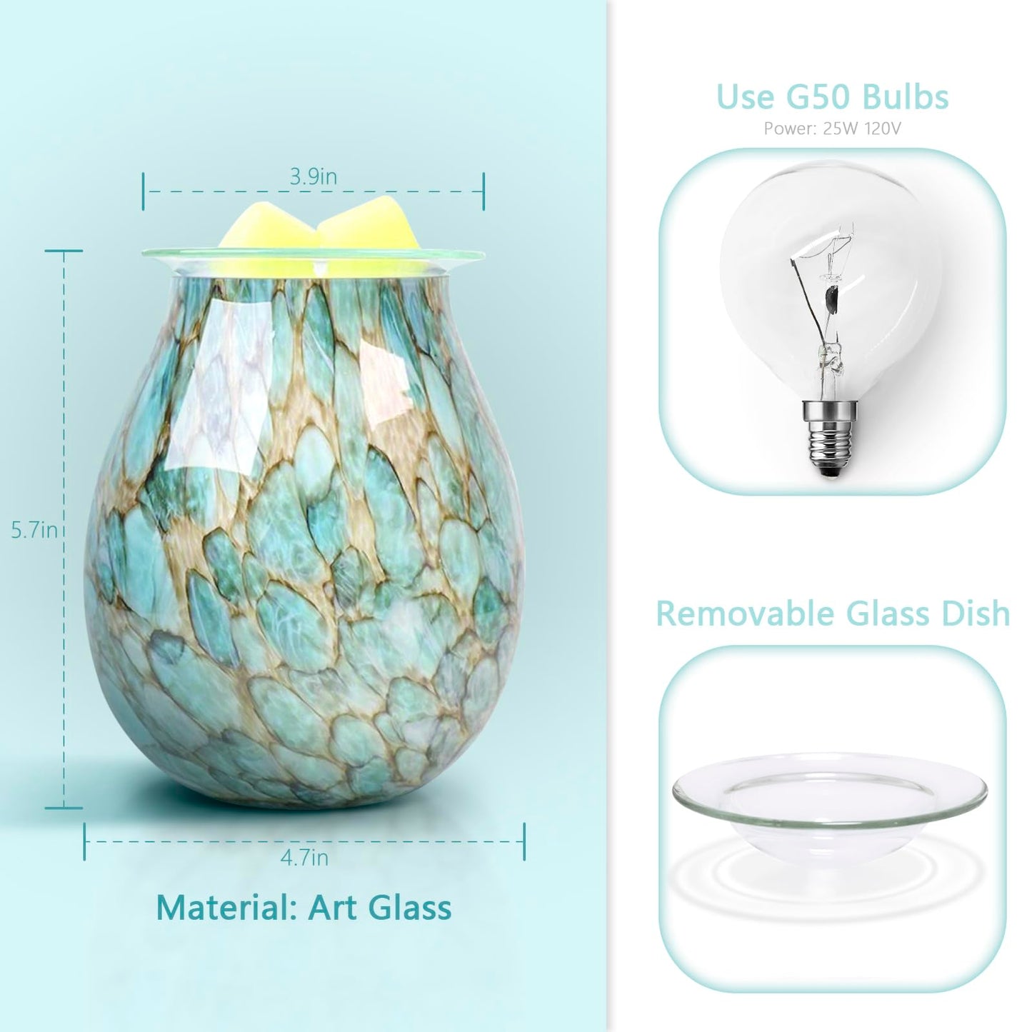 Electric Wax Melts Warmer Burner Essential Oil Warmer Wax Tart Burner Fragrance Night Light Aroma Decorative for Home Office Bedroom Living Room Decor Gifts (Light Green)