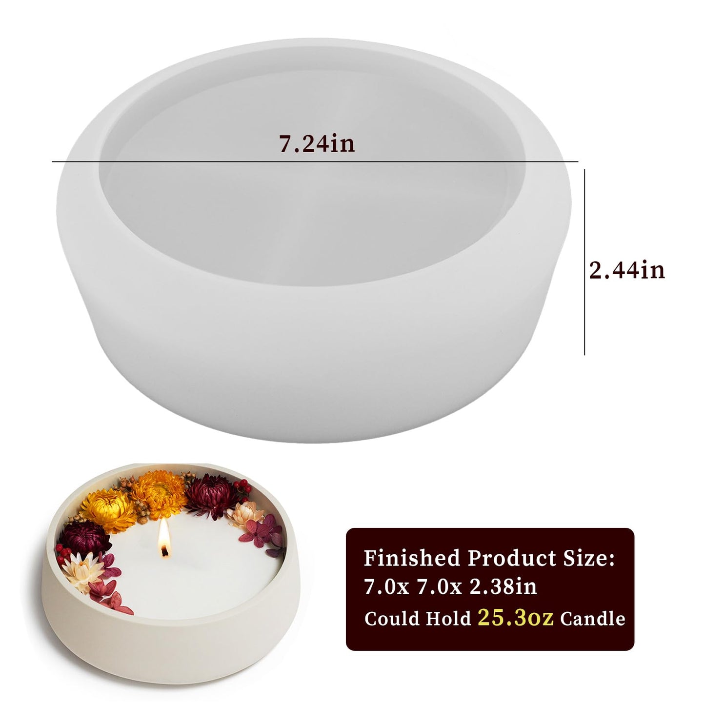 Wehous Large Silicone Bowl Molds, 7.2'' Round Container Resin Concrete Mold for Bowls, Silicone Molds for Epoxy Resin, Christmas Valentine Candle Molds