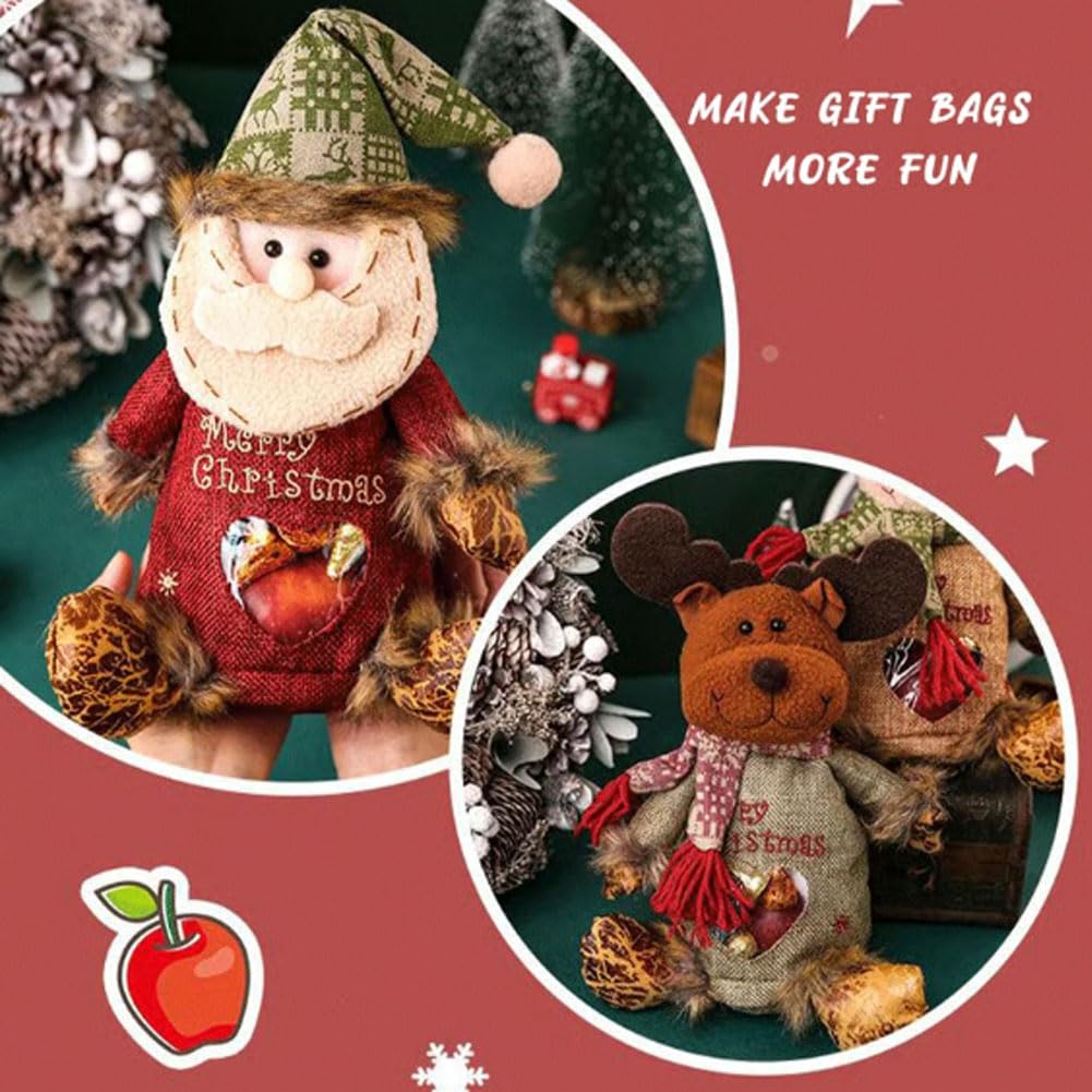 Yrcasu Christmas Gift Bags Zipper Design, Large Capacity Christmas Gift Bags, Reusable Christmass Gift Storage Bags - 3 Shapes (Snowman, Santa, Elk) for Chritmas Party Decor Candy and Gift (6Pcs Mix)