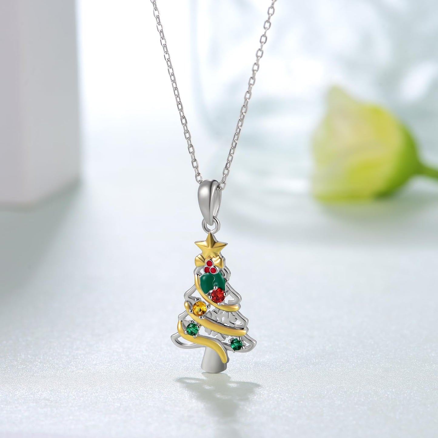 CVRAVO 925 Sterling Silver Christmas Tree Necklace for Women - Holiday Jewelry Gifts